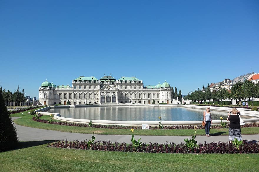 παλάτι belvedere, μουσείο, Βιέννη, αρχιτεκτονική, πάρκο, διάσημο μέρος, εξωτερικό κτίριο, καλοκαίρι, δομημένη δομή, ταξίδι, πράσινο χρώμα
