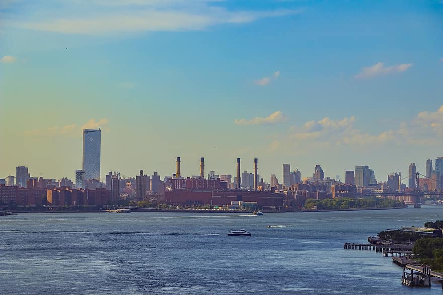 barcos, río, edificios, agua, ciudad, paisaje urbano, Nueva York