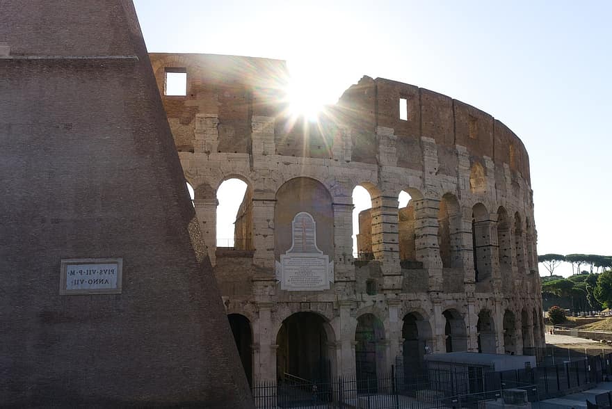 colosseum, rom, romersk arkitektur, solnedgang, berømte sted, arkitektur, historie, monument, gammel ruin, bue, turisme