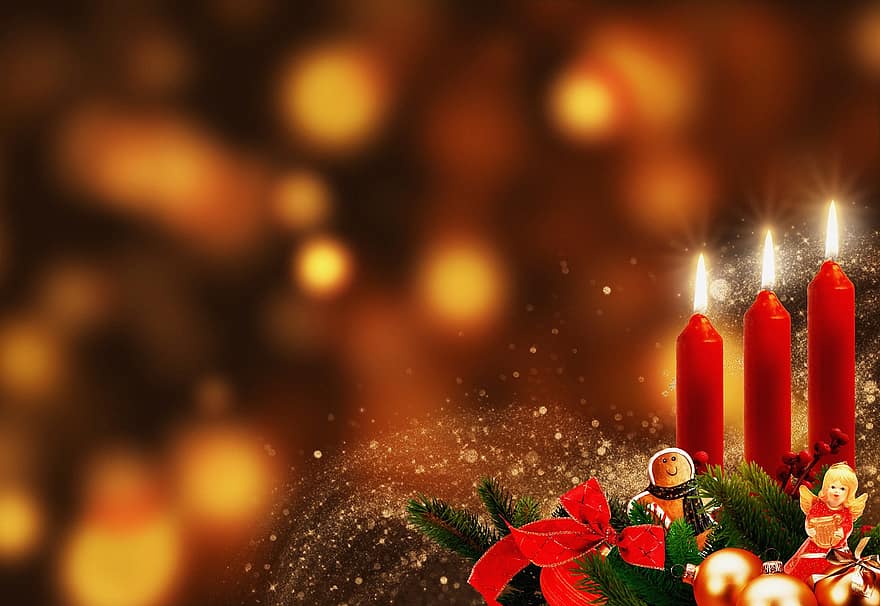 lume di candela, ornamenti, Natale, scintillare, angelo, Pan di zenzero, bokeh, sfondo, candele, Avvento, decorazione natalizia