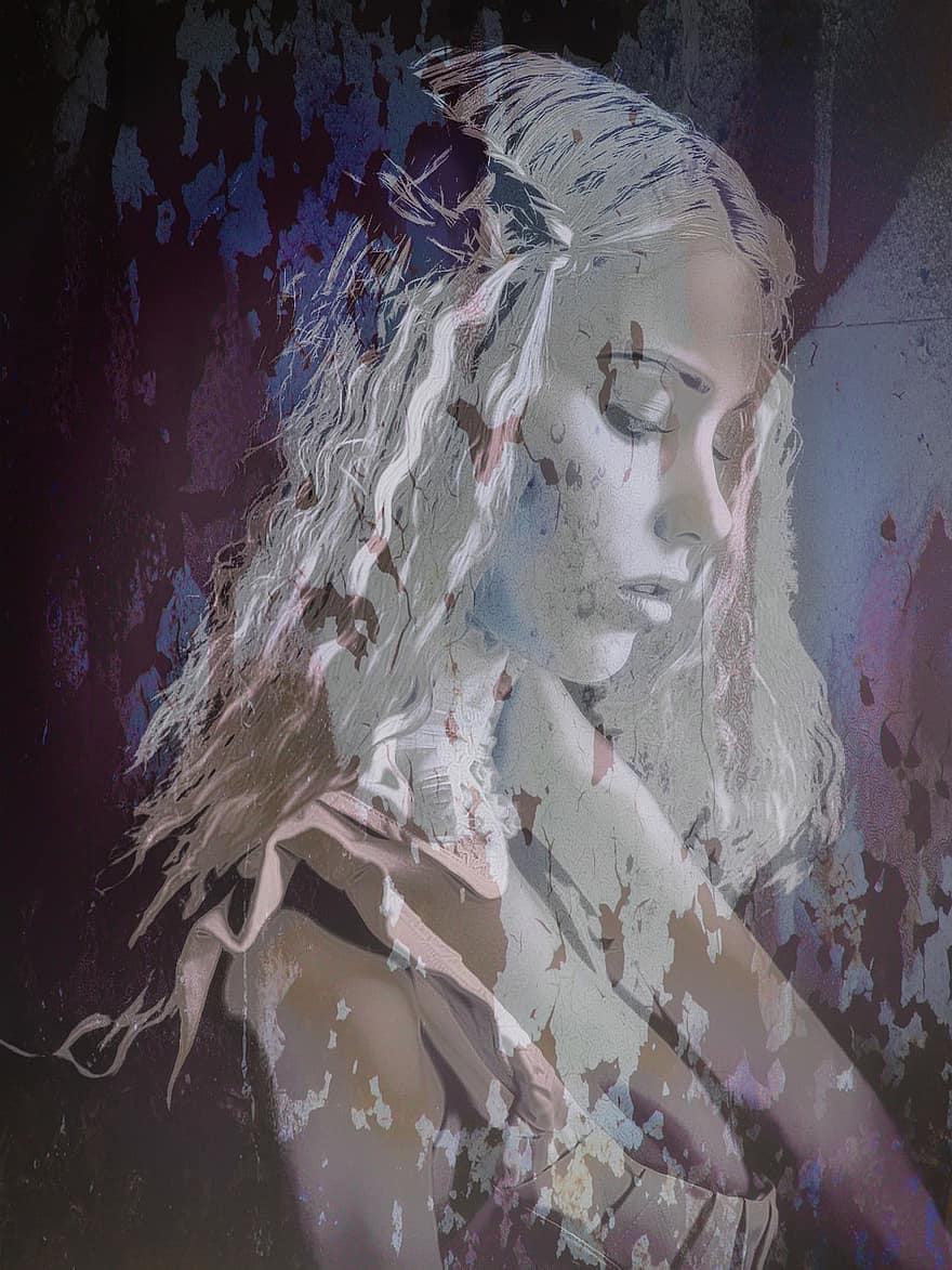 Grunge, Paint, Girl, Color