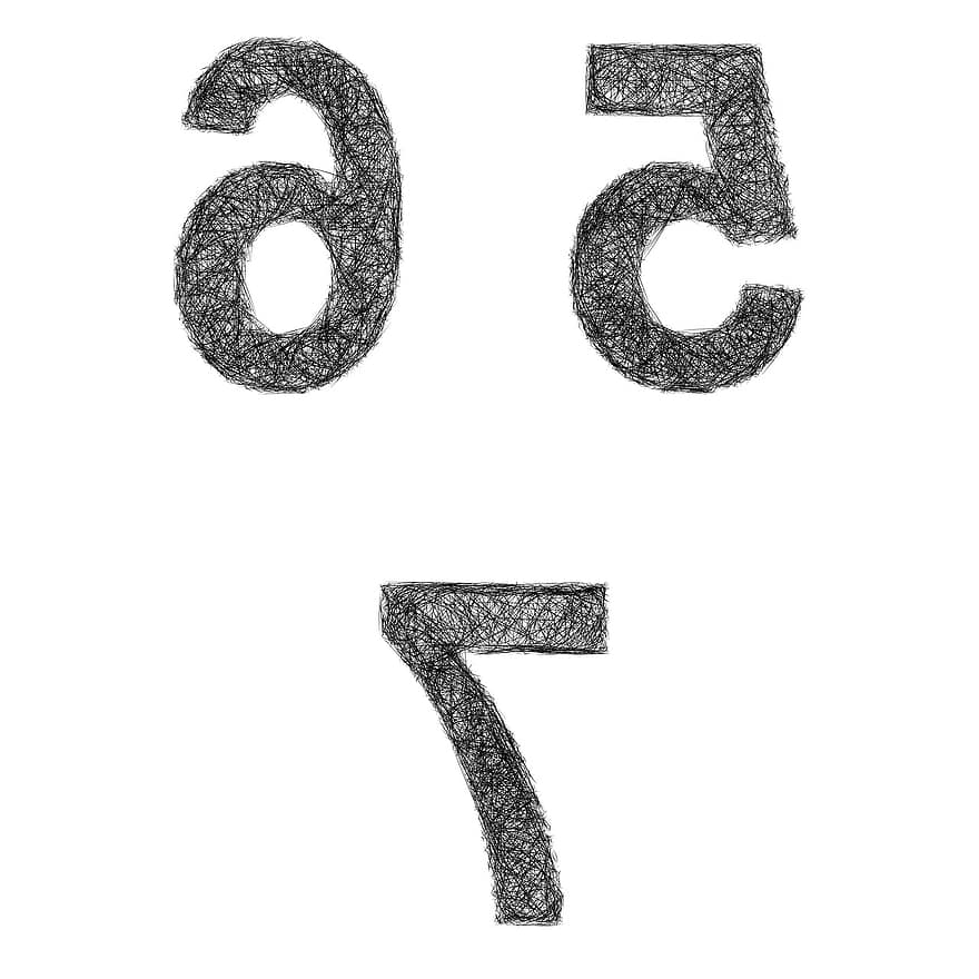 nummer, 5, 6, 7, fem, seks, syv, skrifttype, skitse, skilt, symbol
