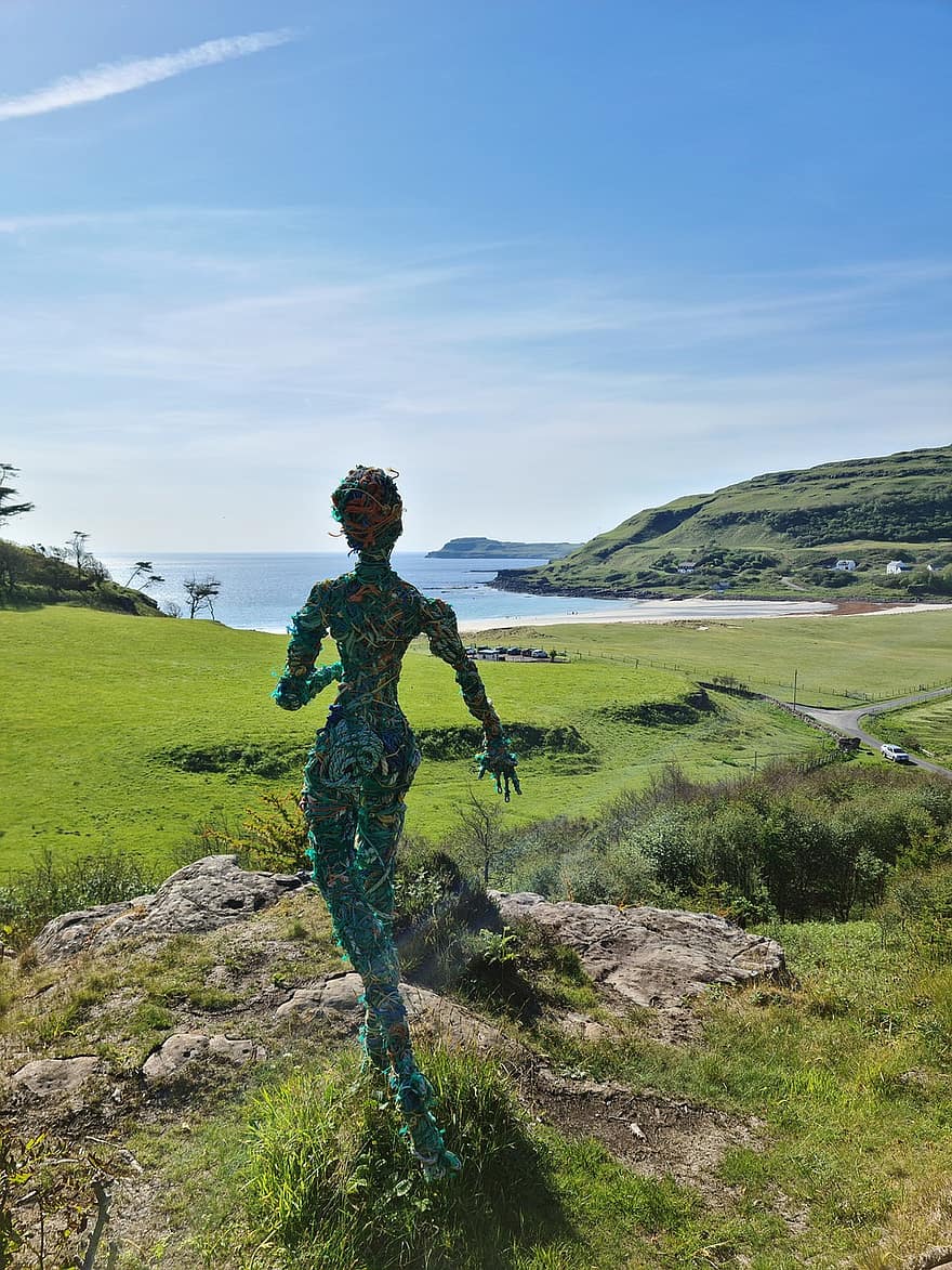 Isle Of Mull, Art In Nature, Sculpture, Scotland, Beach, Scottish, Sea, Blue, Coastline, Sand, Shore