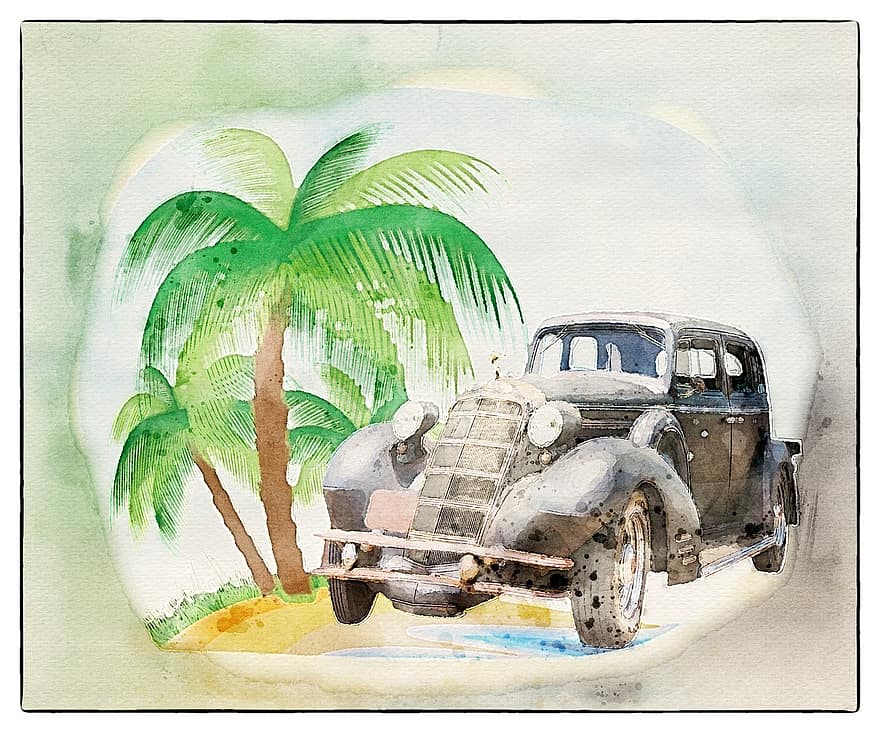 Car, Art, Cadillac, Antique Car, Vehicle, Automobile, Retro, Vintage, Poster, Background