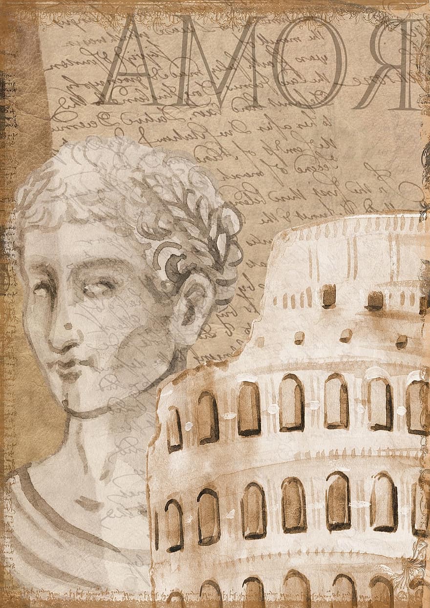Colosseum, Rome, Caesar, Background, Italy, Europe, Vintage, Calligraphy, Brown, Grunge, Scrapbook