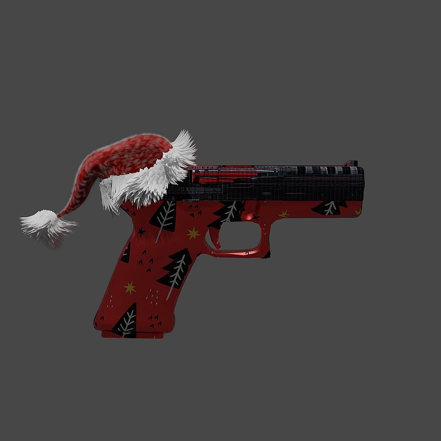 クリスマス、クリスマスピストル、クリスマス拳銃、拳銃、銃、図、ベクター、お祝い、シンボル、冬、ユーモア