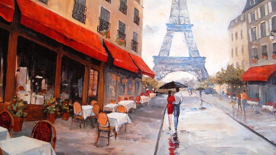 Paris, pintura, arte, cidade, paisagem urbana