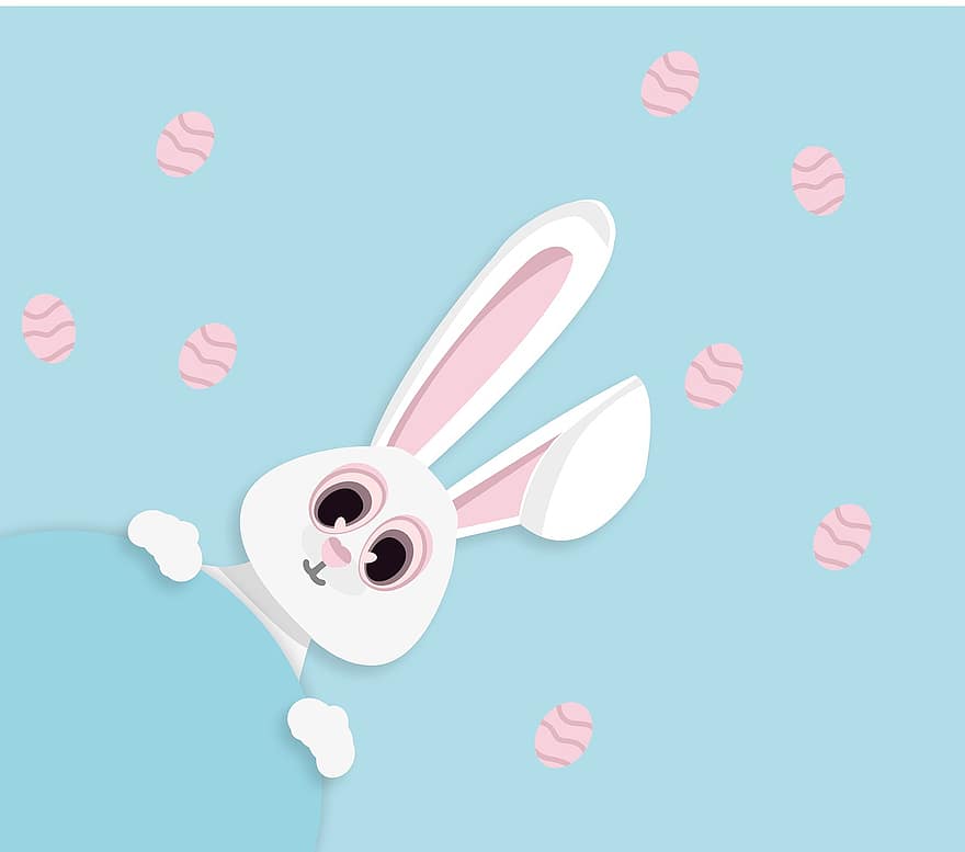 Pasqua, coniglietto, uova, coniglio, orecchie, carina, illustrazione, cartone animato, vettore, celebrazione, design