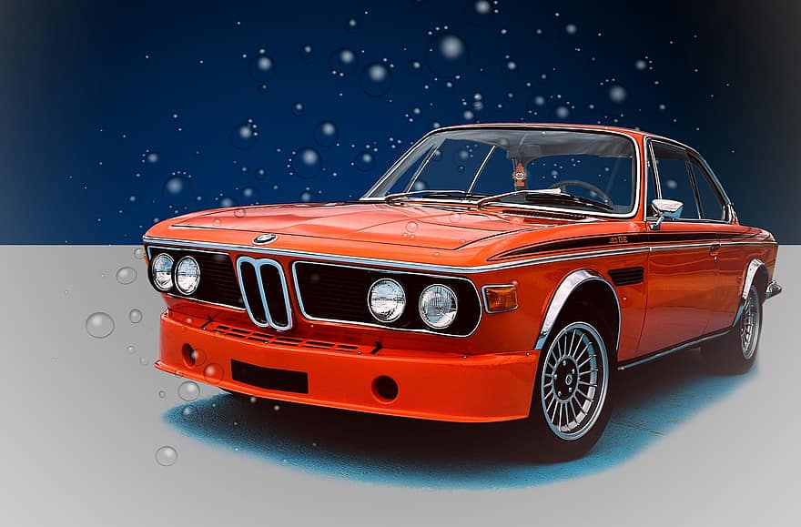 BMW、E9、区画、スポーツカー、30 Csl、車、自動車の、自動車ショー、クラシック、1968-1976、オレンジ