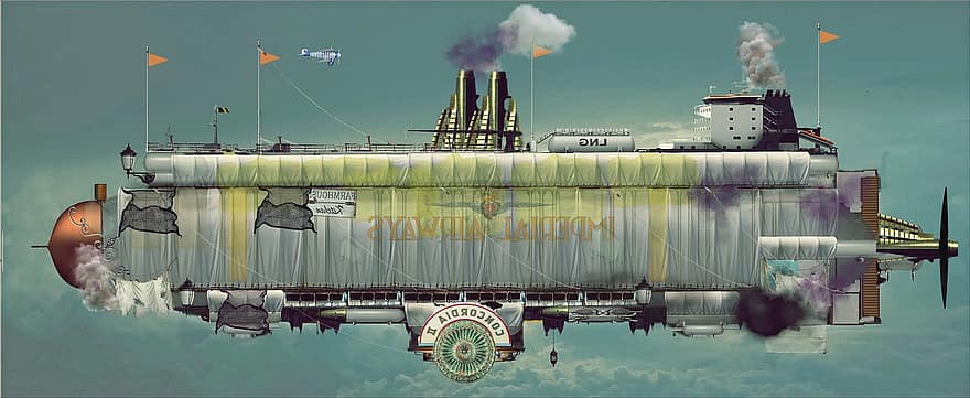 vzducholoď, steampunk, fantazie, sci-fi, Dieselpunk