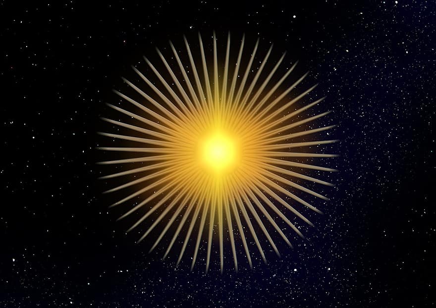 stralen, zon, energie, licht, centrum, points, licht effect, geel, symbool, schijnend, dwingen