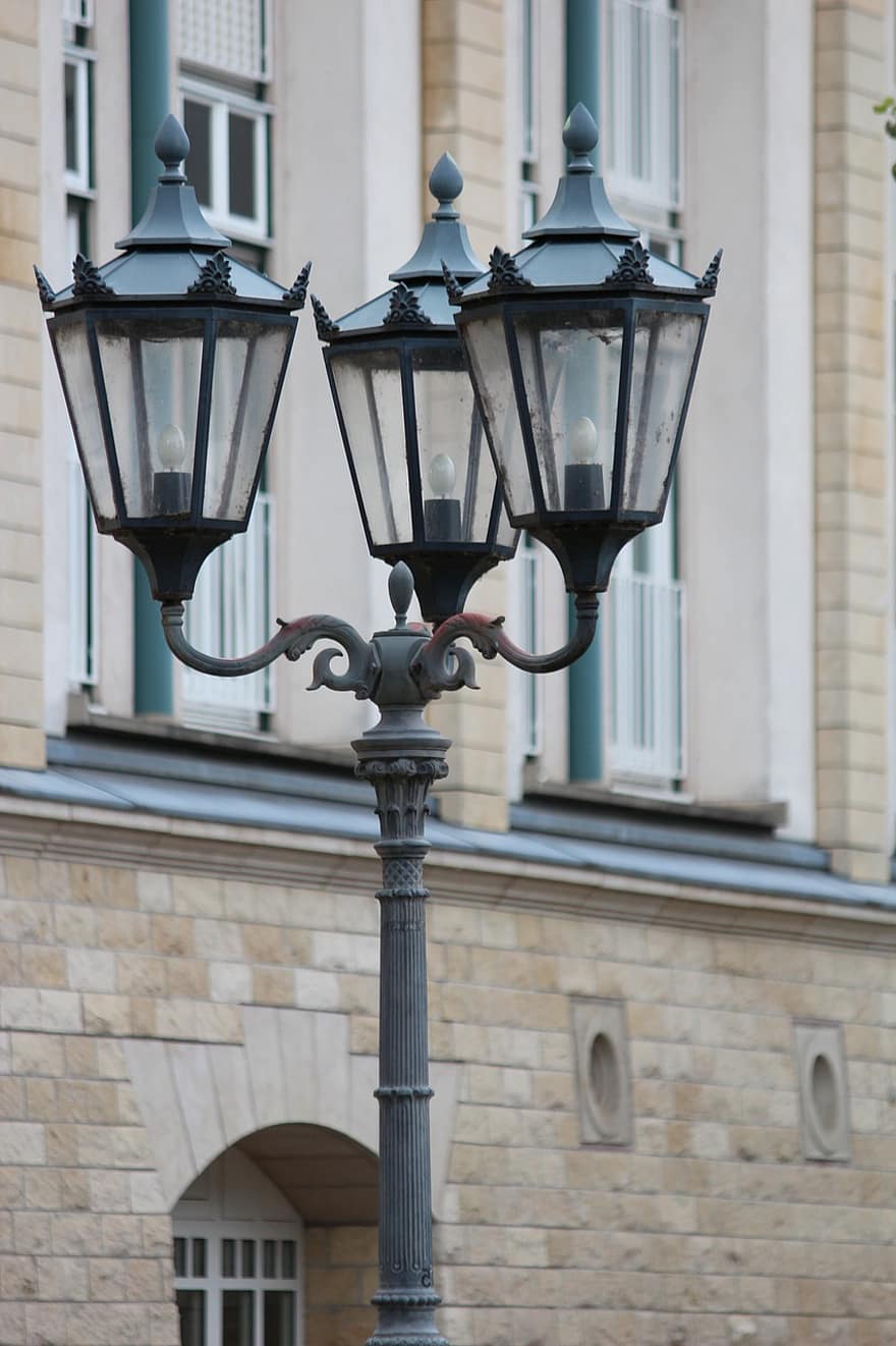 lâmpada de rua, rua, mainz, cidade