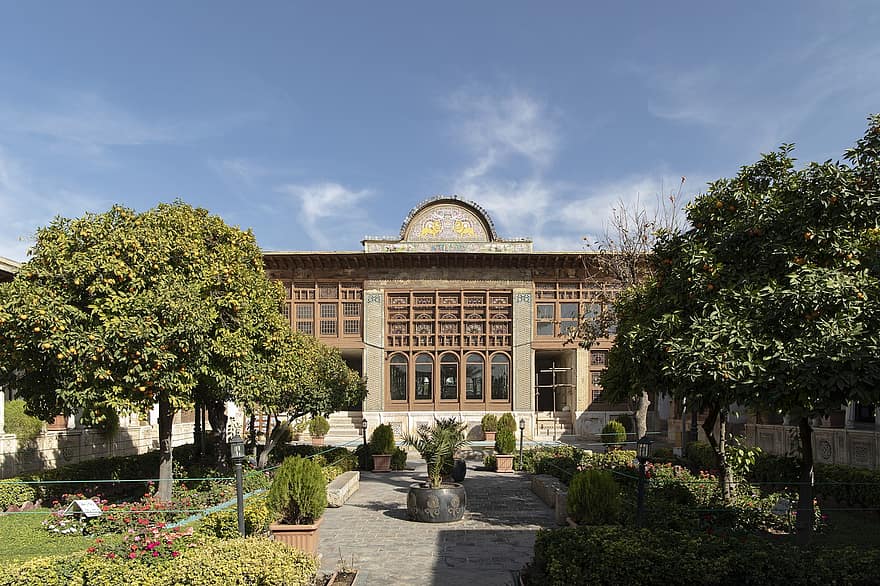 Dom Zinat Al-moluk, ogród, Shiraz, Iran, dziedziniec, architektura irańska, budynek, dom, historyczny, architektura, turystyka