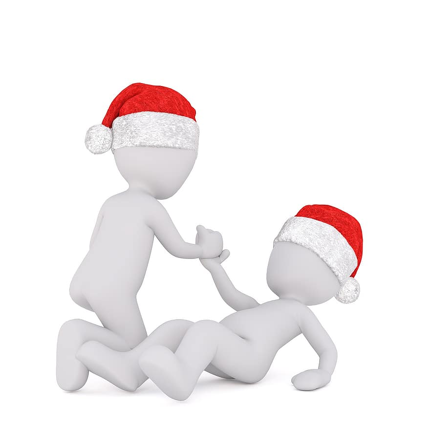 vit manlig, 3d modell, hela kroppen, 3d santa hatt, jul, santa hatt, 3d, vit, isolerat, hjälp, obstetriker