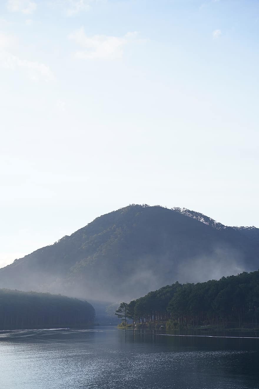 Lac, brouillard, les montagnes, le vietnam, Dalat, Voyage, pinéale, paysage