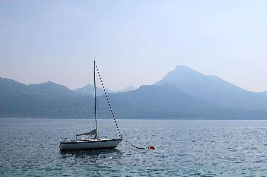 Boot, Berge, See, Wasser, Natur, Landschaft, Wasserfahrzeug, Sommer-, Segelboot, Segeln, Yacht