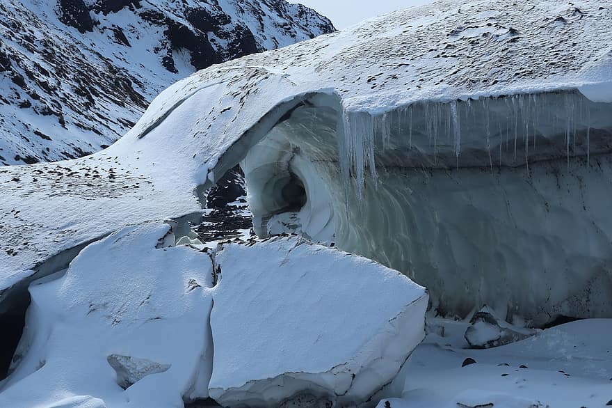 grotta di ghiaccio, ghiaccio, montagne, inverno