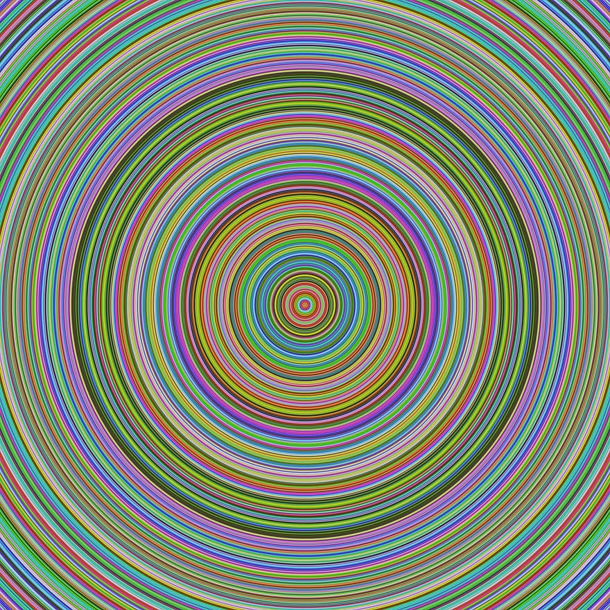 ringe, sirkel, konsentriske, bakgrunn, hypnotiske, rund, design, farge, hypnose, abstrakt, Kunst