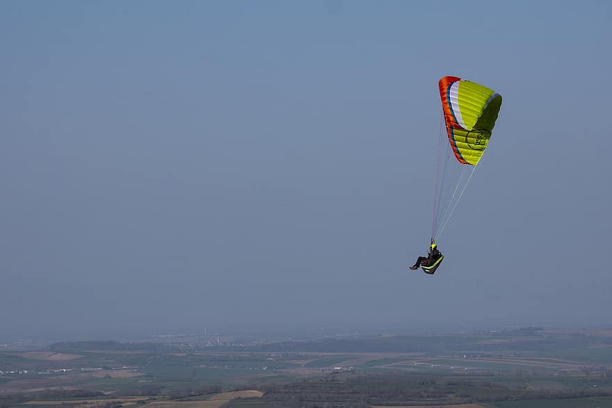 paragliding, parašiutu, skristi, sklandytuvas, važiuoti, Parasparnio sparnas, antenos, skraidantis, dangus, Sportas, Ekstremalus sportas