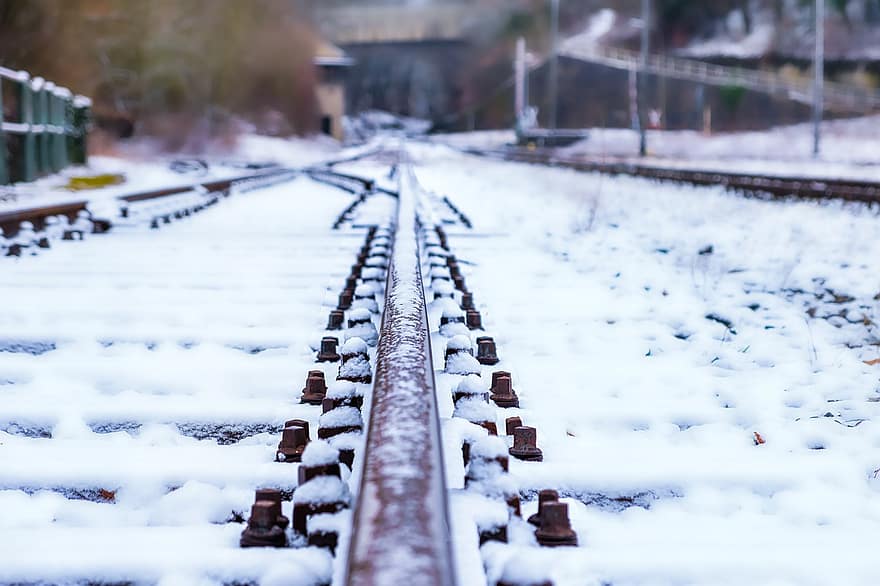 سكة حديدية ، خطوط السكك الحديدية ، تقاطع طرق ، ثلج ، قطار ، البرد ، مثلج ، منظر الثلوج ، شتاء ، طبيعة