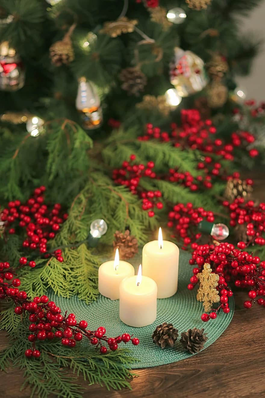 wakacje, nowy Rok, Boże Narodzenie, zimowy, komfort, świece, martwa natura, reszta, wieczór, dekoracja, dekoracje