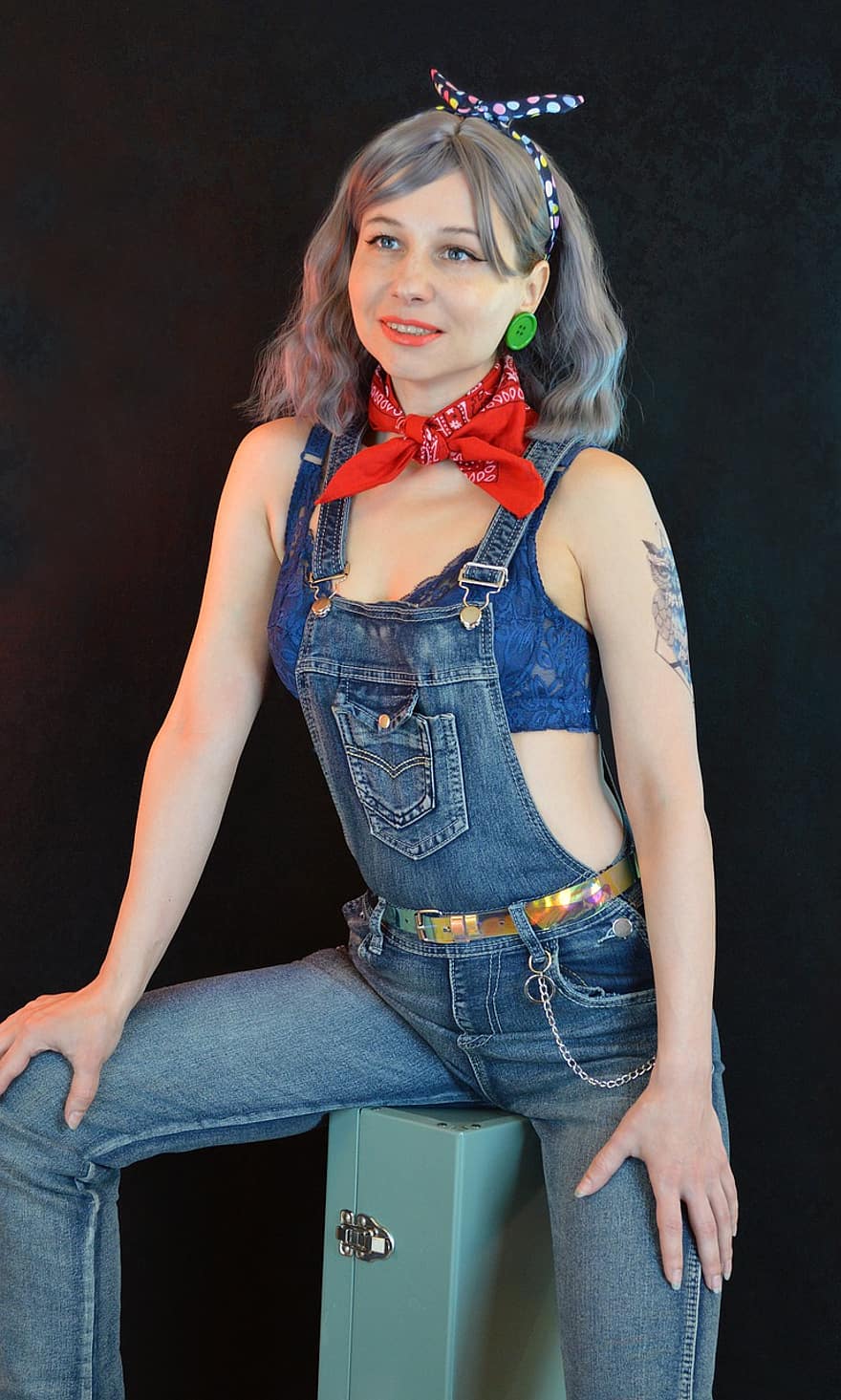 Woman, Fashion, Rockabilly Style, Girl, Pin Up, Denim Overalls, Retro, Style, Vintage, Rockabilly, Jeans