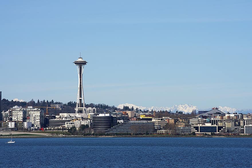 Seattle, Washington, pnw, viaje, frente al mar, aguja Espacial, punto de referencia, azul, excursión, agua, sonido puget