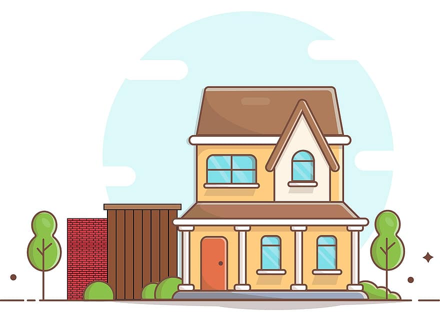 mājas ilustrācija, māja, Divu stāvu māja, ārpuse, divi, grīdām, stāvi, dzīvojamo, īpašums, mājas, dzīvesvieta