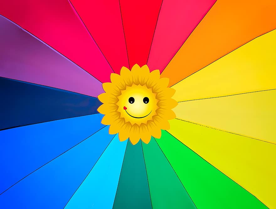 солнце, радуга, фон, красочный, улыбка, лицо, счастливый, гордость