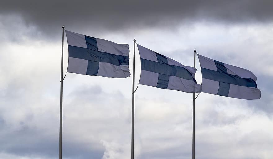 bitllet, bunting, Finlàndia, Codi Nacional, volar, marcat, el patriotisme, vent, blau, símbol, pol