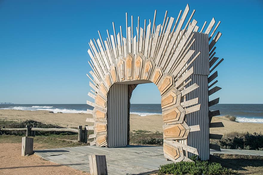 spiaggia, arco, scultura, orizzonte, Uruguay