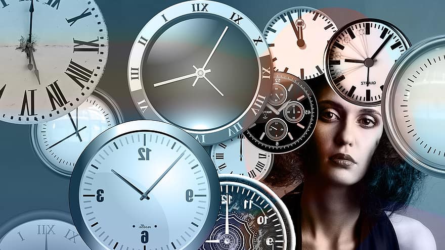 時間、クロック、頭、女性、面、見る、見通し、時計、の時間、ビジネス、約束