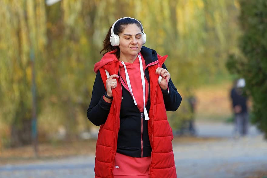 Woman, Listening To Music, Workout, Park, Fitness
