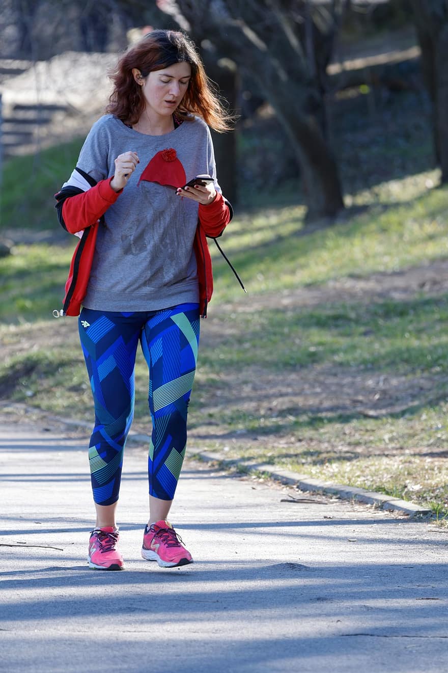 femeie, jogging, parc, alergare, exercițiu, a face exerciții fizice, bunastare, sport, cale, drum