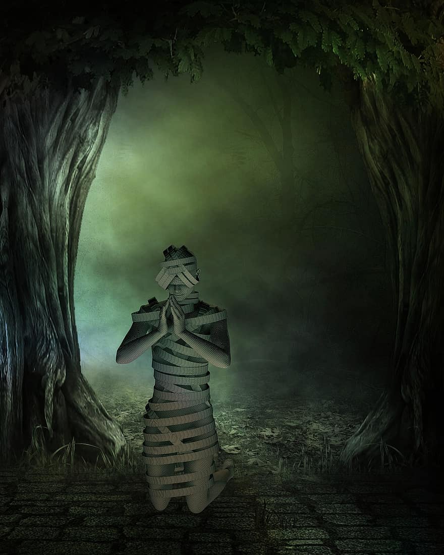 фантастика, мумия, лес, деревья, темно, сказка, молитва, мистический, таинственный