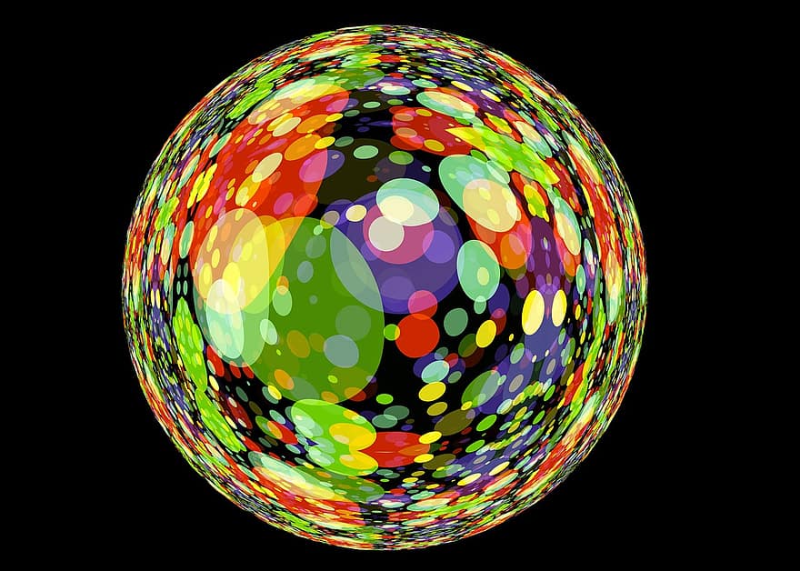 мяч, красочный, круглый, точки, цвет, зеркальное отображение