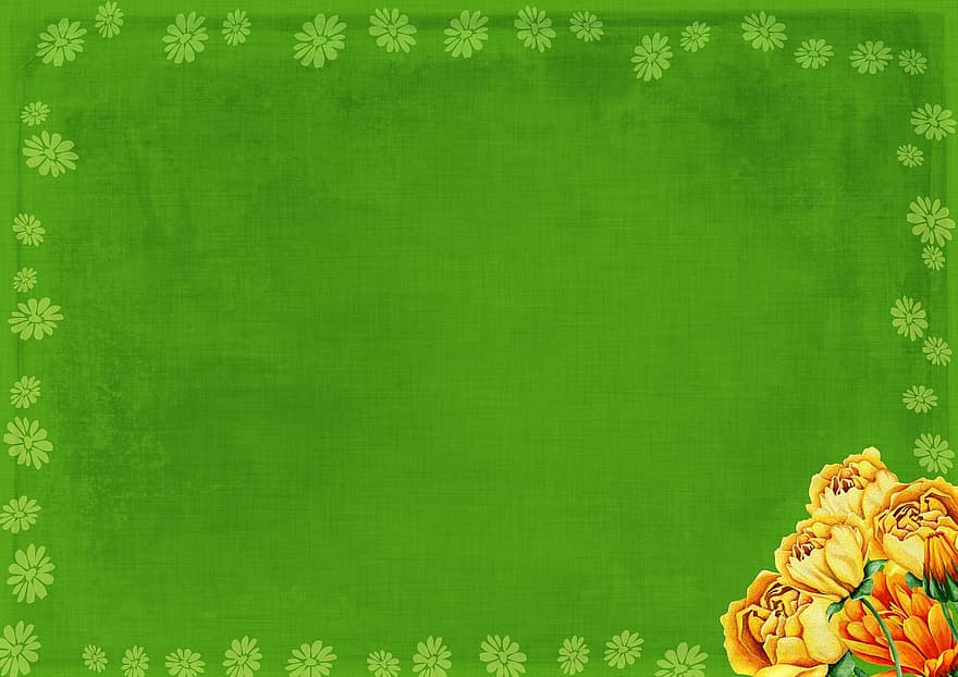 цветы, Рамка, изображение на заднем плане, марочный, зеленый, желтый, поздравительная открытка