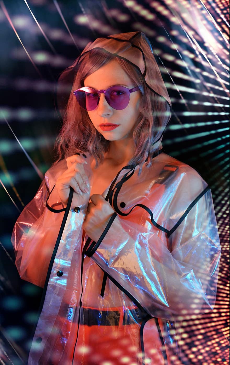 Woman, Glasses, Neon, Futuristic, Future, Lights, Rays, Futurism, Cyber Punk, Fiction