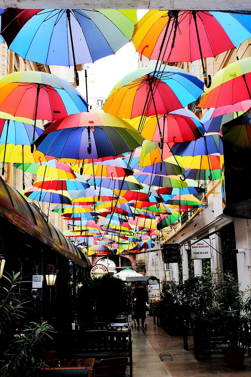 paraply, by, gate, dekorasjon