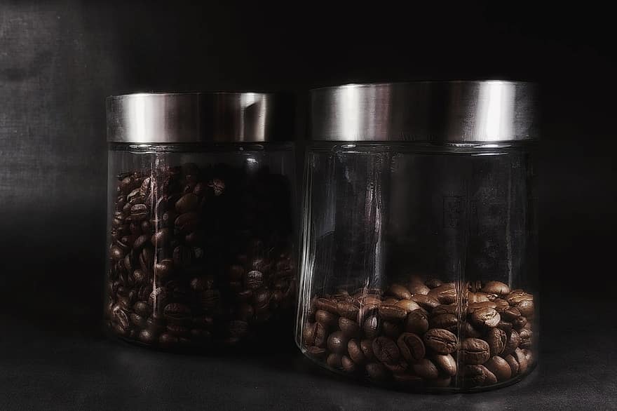 káva, fazole, sklenice, kofein, pečeně, aroma, detail, napít se, temný, svěžest, pozadí