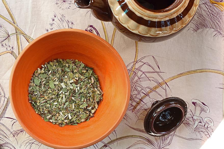 ώρα για τσάι, τσάι, Τσάι Goldenrod, φύλλα τσαγιού, επίπεδη lay