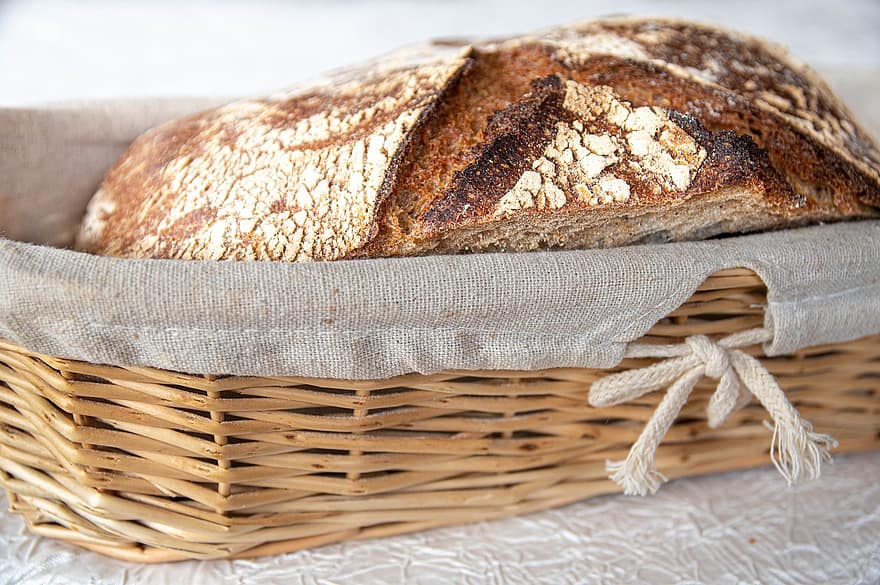 Sourdough, Bread, Basket, Food, Snack, Meal, Bakery, Organic, freshness, close-up, loaf of bread