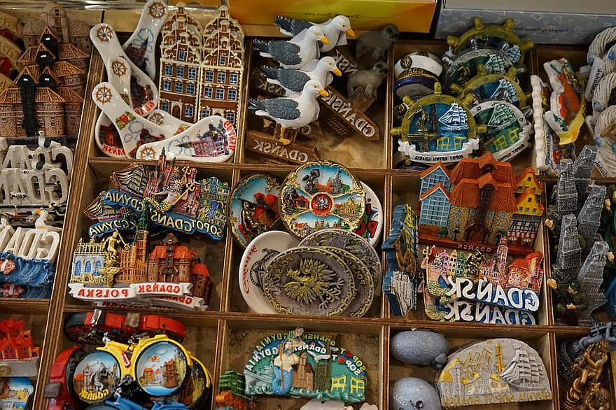 Гданск, сувенири, Референтни магнити, сувенир, култури, магазин, на дребно, украса, многоцветни, правя, туризъм