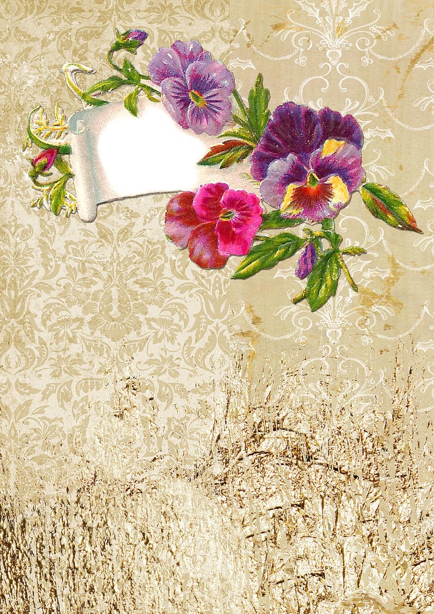 Paper, Flowers, Bouquet, Buds, Leaves, Foliage, Card, Template, Collage, Vintage, Victorian