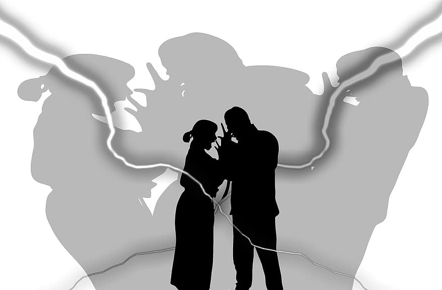 Man, Woman, Silhouettes, Flash, Shadow, Crisis, Relationship, Fight, Relationship Crisis, Dispute, Discussion
