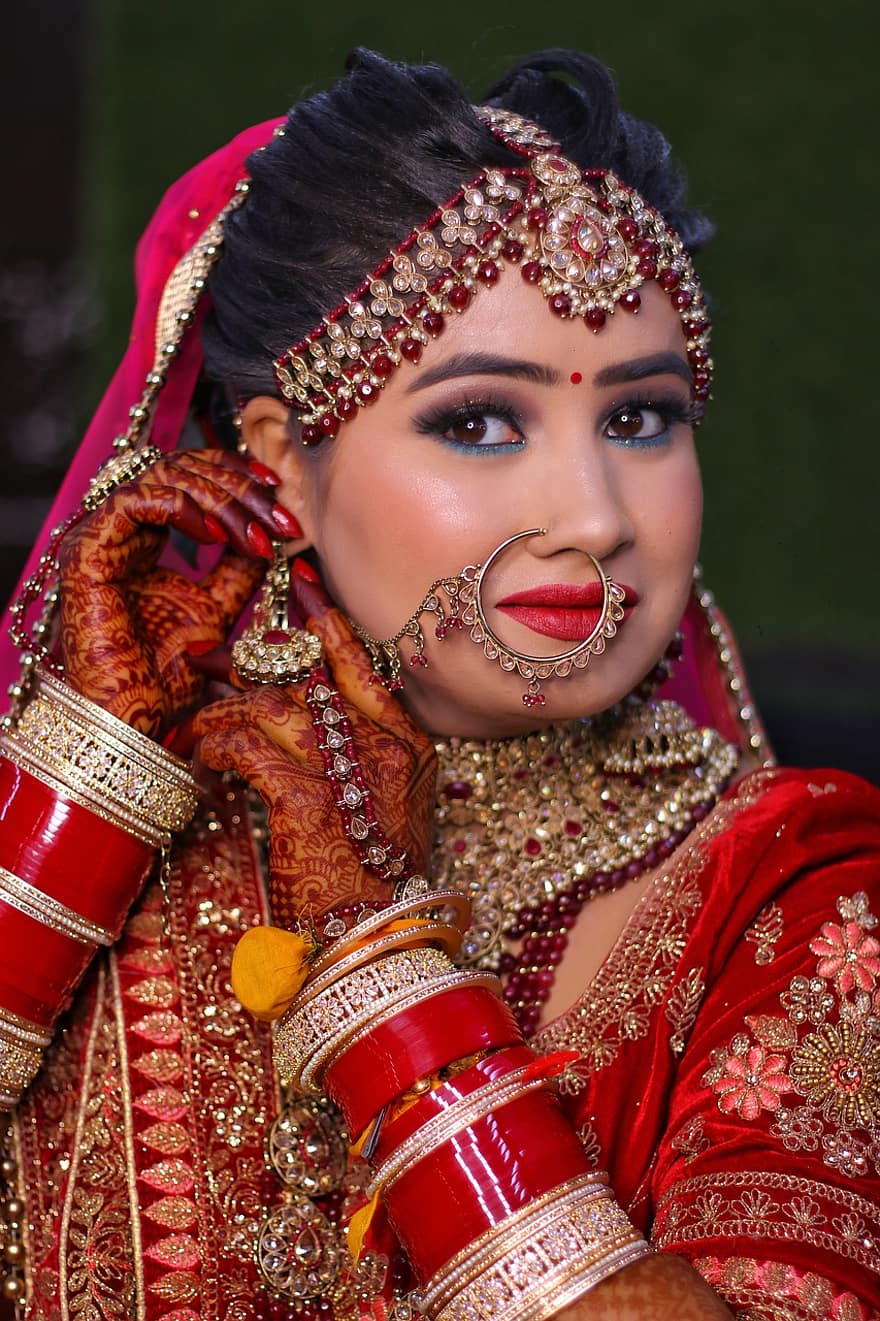 brud, bryllup, indian, sminke, brude sminke, Brude Makeover, kvinne, pike, mote, skjønnhet, tradisjonell