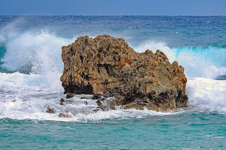bølger, ocean, klippe, plaske, natur, kystlinje, bølge, vand, blå, sommer, klint