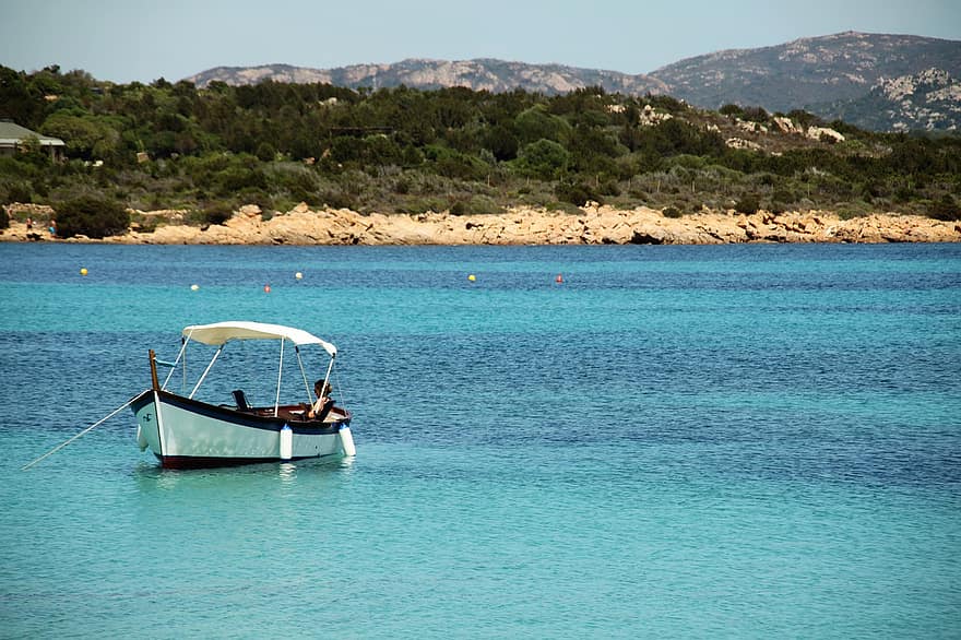 Сардиния, море, лодка, океан, вода, природа, заливче, празник, ваканция, отдих, пътуване