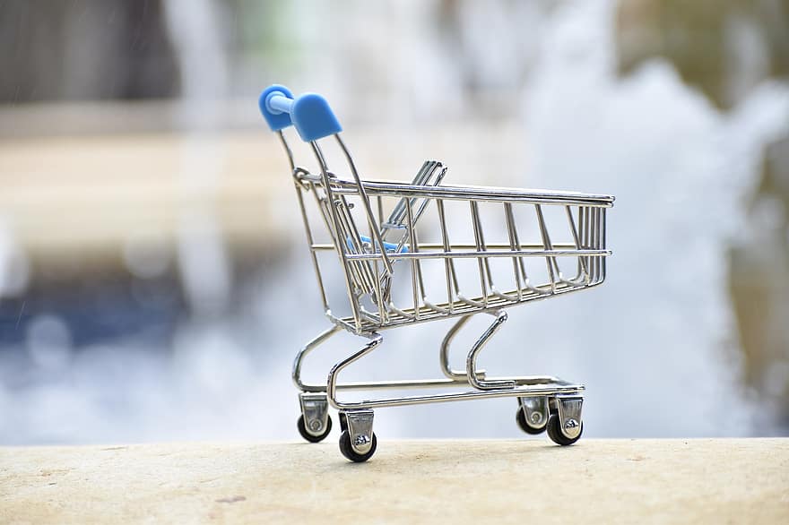 vozík, nakupování, miniaturní, supermarket, trh, nákup, nákupní košík, komerce, e-commerce, transakce, rostlina