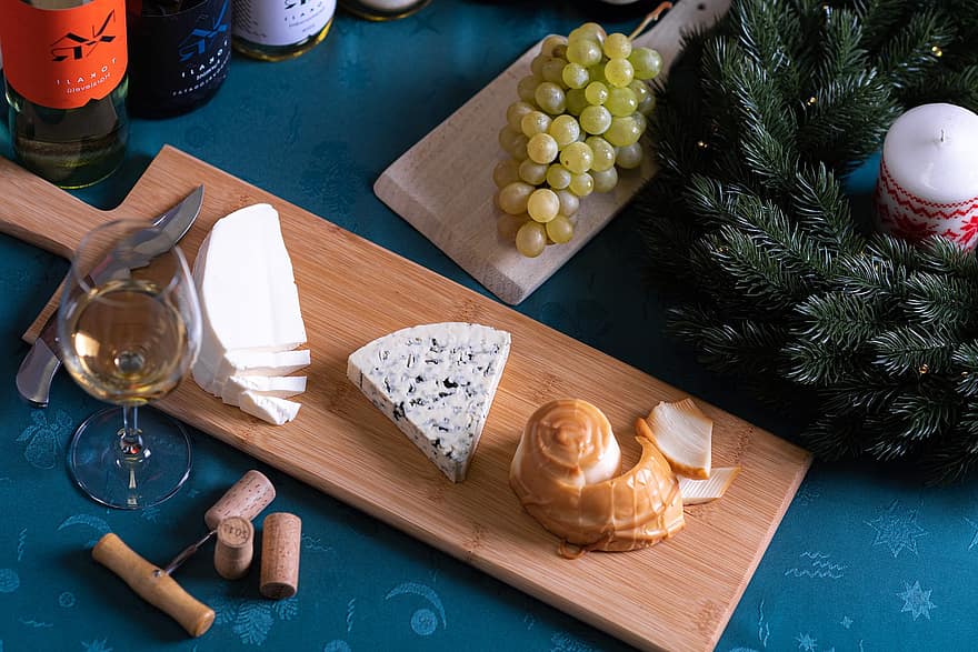peynir, üzüm, şarap, mum, tatma, piknik, Noel